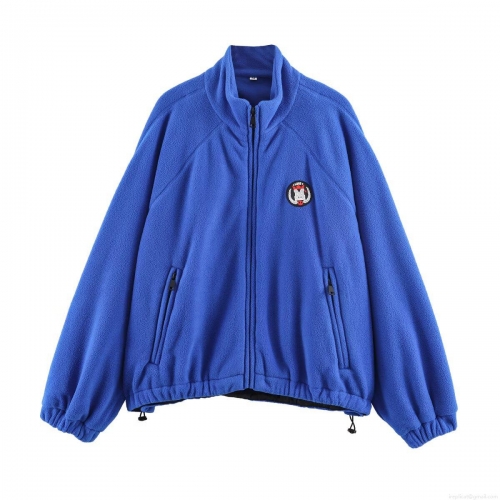 Women's Fleece Stand Collar Jacket Casual Full Zip Soft Touch Outerwear With Pocket Drawstring Hem Embroidery Badge Streetwear Coat