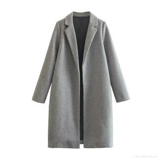 Women's Long Woolen Overcoat Polyester Solid Color Suit Collar Lapel Open Front Trench Coat Streetwear Autumn Winter Outerwear