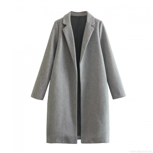 Women's Long Woolen Overcoat Polyester Solid Color Suit Collar Lapel Open Front Trench Coat Streetwear Autumn Winter Outerwear