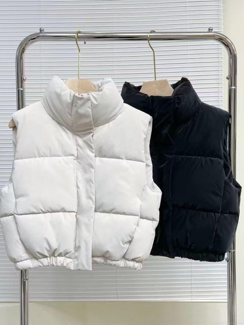 Women's PU Leather Padded Vest Stand Collar Sleeveless Quilted Cropped Vest Warm Autumn Winter Street Style Zipper Slim Fit Jacket For Women