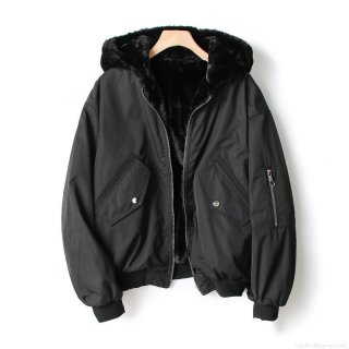 Women's Retro Hooded Bomber Jacket Reversible Winter Warm Plush Lined Jacket Loose Short Padded Coat With Zipper And Sleeve Pocket For Women Streetwear