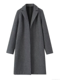 Women's Elegant Long Woolen Coat Autumn Winter Solid Color Loose Notch Lapel Overcoat British Style Trench Coat For Women Casual Office Commute Outwear