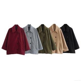 Women's Loose Woolen Blend Mid-Length Coat Fashion Lapel Single-Breasted Outerwear Solid Color Long Sleeve Jacket with Pockets Streetwear Casual Style Spring Autumn Lady Overcoat