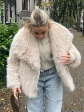 Women Elegant Faux Fur Coat Elegant Lapel Loose Warm Winter Jacket Solid Color Plush Polyester Outwear For Party Socialite Style Women Clothes