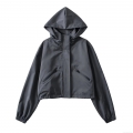 Women's Short Hooded Jacket 100% Polyester Waterproof Windbreaker Streetwear Casual Loose Outerwear Coat for Autumn