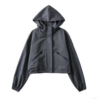 Women's Short Hooded Jacket 100% Polyester Waterproof Windbreaker Streetwear Casual Loose Outerwear Coat for Autumn