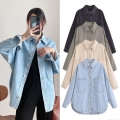 Women's Denim Shirt Jacket Oversized Long Sleeve Button Down Washed Denim Tops With Pockets Casual Streetwear Outerwear For Women Spring Autumn Fashion Urban Style