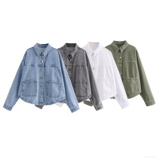 Women's Fashion Denim Jacket Polyester Cotton Blend Solid Color Lapel Long Sleeve Single Breasted Loose Fit Coat With Pockets For Streetwear Daily Casual Outerwear Spring Autumn