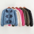Women's Fashion Quilted Jacket Embroidered Star Floral Applique 100% Polyester Coat Casual Street Style Long Sleeve Padded Outwear For Autumn Winter Women