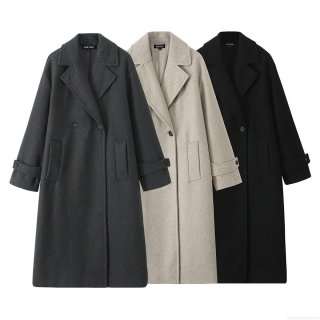 Women's Long Woolen Coat Autumn Winter Loose Double Breasted Lapel Trench Coat Plain Solid Color Casual Overcoat For Women Fashion Streetwear Outerwear