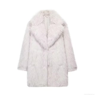 Women's Faux Fur Coat Luxury Long Sleeve Lapel Mid-Length Warm Plush Outerwear Jacket For Winter Streetwear Thick Shaggy Faux Fur Overcoat