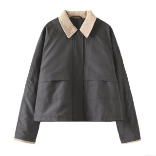 Women's Loose Washed Jacket American Vintage Style Color Block Patchwork Contrast Corduroy Collar Zip Up Outerwear For Women Fall Casual Coat