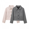 Women's Short Wool-Like Jacket Turn-Down Collar Single Breasted Solid Color Casual Streetwear Coat With Two Large Pockets For Daily Autumn Wear