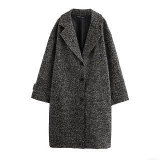 Women's Long Herringbone Woolen Coat Fashion Dropped Shoulder Twill Outerwear Trench Coat For Autumn Winter Ladies Streetwear Tweed Overcoat