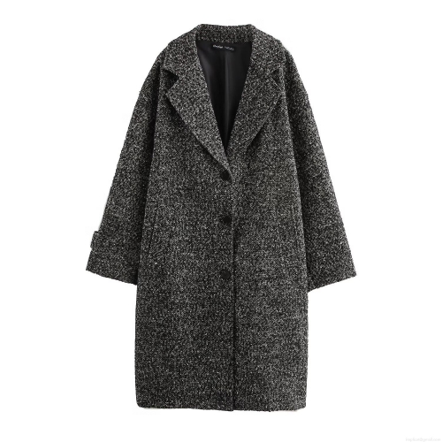 Women's Long Herringbone Woolen Coat Fashion Dropped Shoulder Twill Outerwear Trench Coat For Autumn Winter Ladies Streetwear Tweed Overcoat