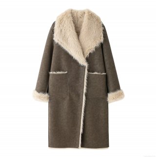 Women's Fashion Faux Suede Long Coat With Faux Fur Collar Thick Warm Winter Outwear Streetwear Jacket For Women Elegant Long Trench Coat