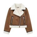 Women's Fashion Faux Suede Lambswool Biker Jacket Short Warm Autumn Winter Outerwear Streetwear Zip Up Coat For Women