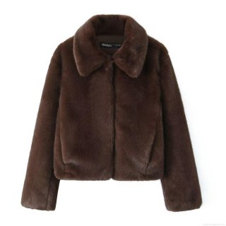 Women's Faux Fur Coat Fashion Lapel Long Sleeve Button Solid Color Streetwear Warm Jacket Winter Thick Plush Outerwear For Women