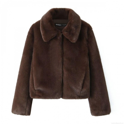 Women's Faux Fur Coat Fashion Lapel Long Sleeve Button Solid Color Streetwear Warm Jacket Winter Thick Plush Outerwear For Women