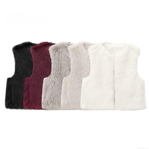 Women's Faux Fur Vest Sleeveless Winter Warm Waistcoat Short Round Neck Button Faux Fur Jacket For Party Daily Streetwear Women Clothing