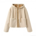 Women's Fashion Hooded Sherpa Fleece Jacket Long Sleeve Zip Up Casual Winter Coat With Drawstring Pockets Soft Warm Outerwear