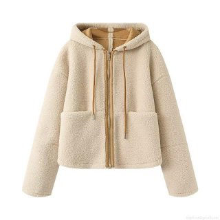 Women's Fashion Hooded Sherpa Fleece Jacket Long Sleeve Zip Up Casual Winter Coat With Drawstring Pockets Soft Warm Outerwear