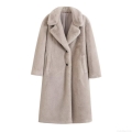 Fashion Women Faux Mink Fur Long Sleeve Overcoat Lapel Single Breasted Long Woolen Coat Warm Thick Winter Streetwear Outerwear For Ladies