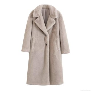 Fashion Women Faux Mink Fur Long Sleeve Overcoat Lapel Single Breasted Long Woolen Coat Warm Thick Winter Streetwear Outerwear For Ladies