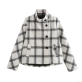 Women's European American Fashion Stand Collar Plaid Long Sleeve Jacket Coat Trendy Spring Streetwear Outwear With Buttons Black White Checkered Top