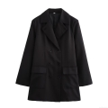 Women's Classic Double Breasted Long Sleeve Overcoat Notch Lapel Mid-Length Blazer Jacket Solid Color Casual Polyester Outerwear Tops