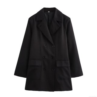 Women's Classic Double Breasted Long Sleeve Overcoat Notch Lapel Mid-Length Blazer Jacket Solid Color Casual Polyester Outerwear Tops