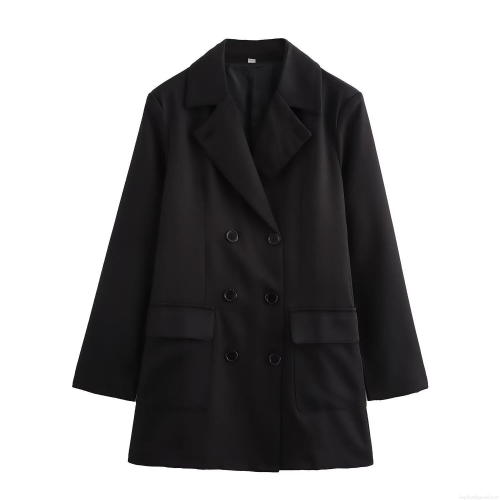 Women's Classic Double Breasted Long Sleeve Overcoat Notch Lapel Mid-Length Blazer Jacket Solid Color Casual Polyester Outerwear Tops