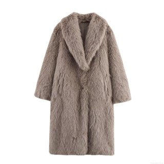 Women's Elegant Faux Fur Coat Long Hair Warm Soft Thick Polyester Outerwear Fashion Europe Style Lapel Button Trench Coat For Winter Spring Streetwear