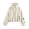 Women Hooded Sherpa Fleece Jacket Long Sleeve Full Zipper Warm Teddy Outerwear Coat For Daily Casual Streetwear Winter Spring