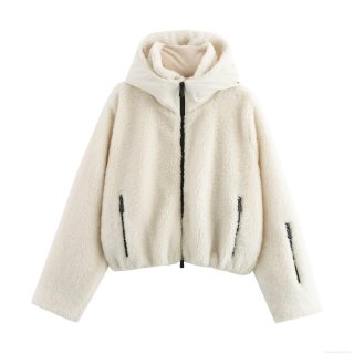 Women Hooded Sherpa Fleece Jacket Long Sleeve Full Zipper Warm Teddy Outerwear Coat For Daily Casual Streetwear Winter Spring