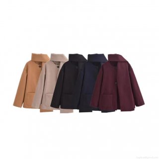 Women's Fashion Scarf Collar Woolen Coat Solid Color Long Sleeve Jacket With Pockets Single Breasted Outerwear For Streetwear Casual Daily Autumn Winter