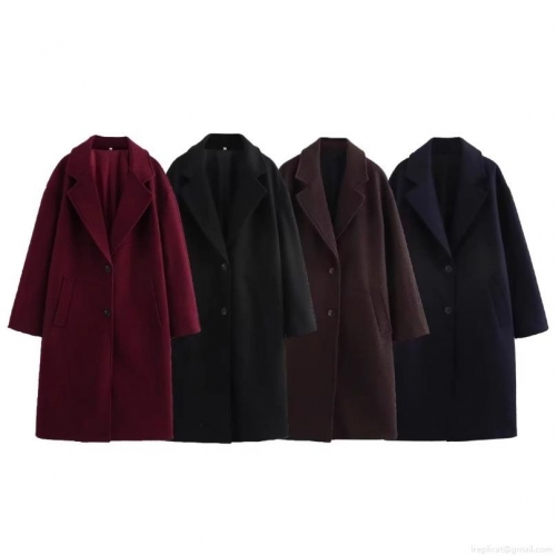 Women Elegant Woolen Blend Long Coat Fashion Lapel Single Breasted Warm Trench Outerwear For Autumn Winter Office Lady Commuter Style Solid Overcoat