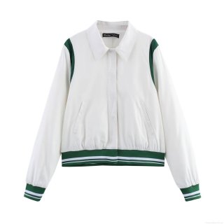 Women's Color Block Baseball Jacket Polyester Lapel Long Sleeve Casual Outerwear Patchwork Loose Fit Streetwear Sporty Snap Button Coat