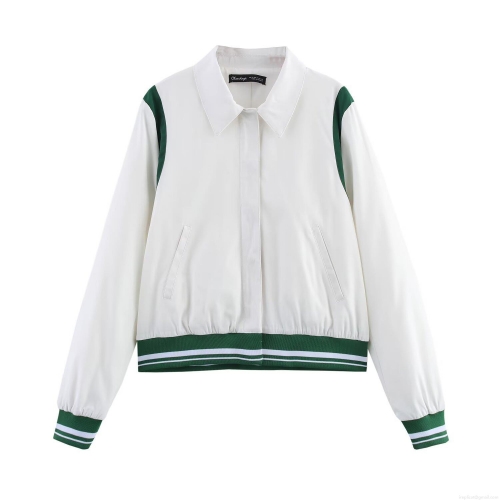 Women's Color Block Baseball Jacket Polyester Lapel Long Sleeve Casual Outerwear Patchwork Loose Fit Streetwear Sporty Snap Button Coat