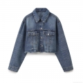 Women's Cropped Denim Jacket Frayed Hem Cotton Blend Jean Coat Casual Streetwear Outerwear For Women