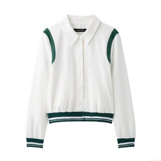 Women's Fashion Color Block Contrast Ribbed Jacket Lapel Long Sleeve Polyester Casual Loose Varsity Outerwear For Women Streetwear