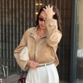 Women's Vintage Suede Jacket Stand Collar Short Outerwear With Metal Buttons Solid Color Loose Fit Casual Chic Coat Streetwear For Women Autumn Winter