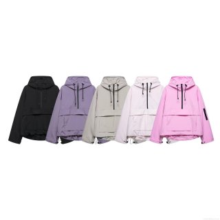 Women's Hooded Windbreaker Jacket Solid Color Half Zip Anorak Pullover Streetwear Loose Fit Outdoor Coat With Kangaroo Pocket