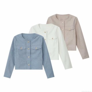 Women's Elegant Tweed Style Round Neck Long Sleeve Cropped Jacket Outerwear with Gold Buttons and Pockets for Daily Office Lady Streetwear