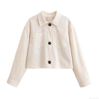 Women's Cropped Long Sleeve Jacket Lapel Collar Single Breasted Solid Color Polyester Outerwear With Pockets Casual Modern Streetwear Coat