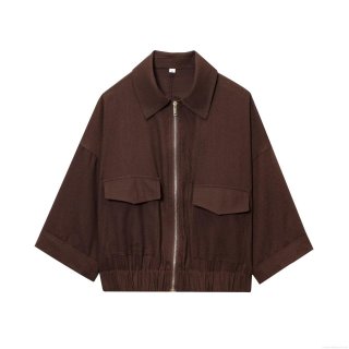 Women's Solid Color Lapel Long Sleeve Zip Up Jacket With Pockets Cargo Style Casual Loose Outerwear Autumn Winter Fashion Streetwear Coat