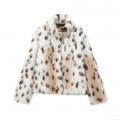 Women's Leopard Print Faux Fur Coat Warm Stand-up Collar Synthetic Fur Long Sleeve Loose Winter Jacket Outerwear For Women Casual Streetwear