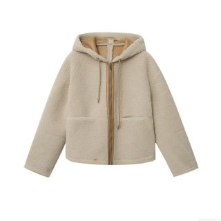 Women Sherpa Fleece Hooded Jacket Winter Warm Full Zip Loose Outerwear With Pockets Solid Color Streetwear Casual Ladies Coat