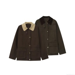 Women's Retro Workwear Jacket Loose Corduroy Patchwork Lapel Coat Windproof Outerwear Canvas Jacket For Women Autumn Street Style Solid Color Zip-up Utility Jacket