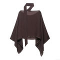 Women's Dark Brown Studded Poncho Jacket Irregular Hem Sleeveless Scarf Collar Polyester Outerwear Chic Autumn Streetwear Top